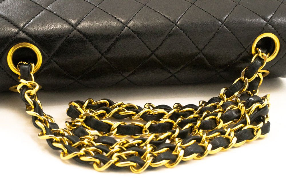 Second hand Chanel Classic Double Flap Small Lambskin Leather Matelassè Shoulder Bag Black - Tabita Bags