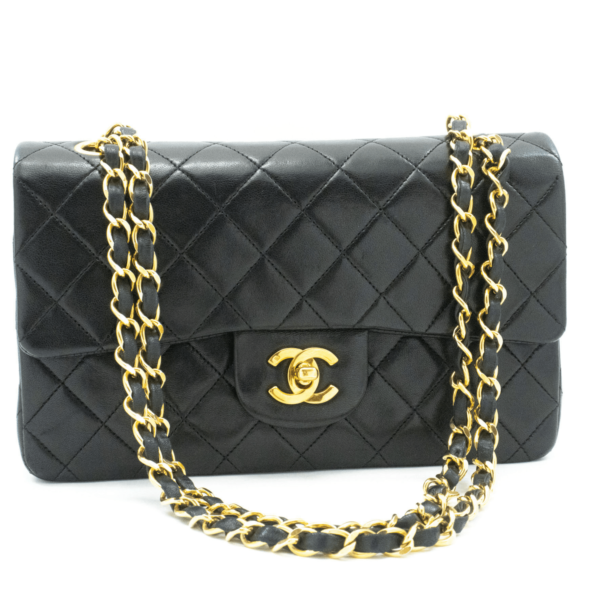 Second hand Chanel Classic Double Flap Small Lambskin Leather Matelassè Shoulder Bag Black - Tabita Bags