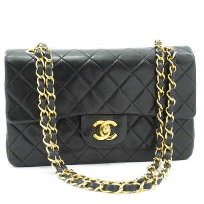 Second hand Chanel Classic Double Flap Small Lambskin Leather Matelassè Shoulder Bag Black - Tabita Bags