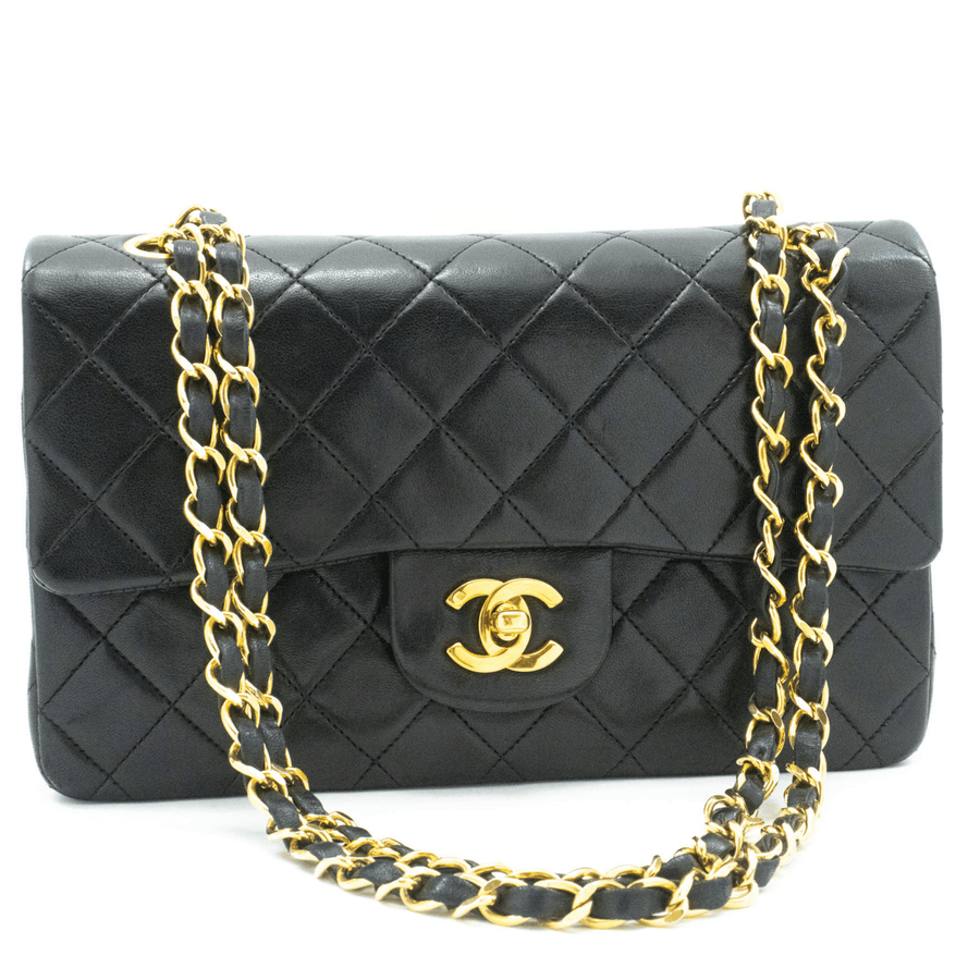 Second hand Chanel Classic Double Flap Small Lambskin Leather Matelassè Shoulder Bag Black - Tabita Bags