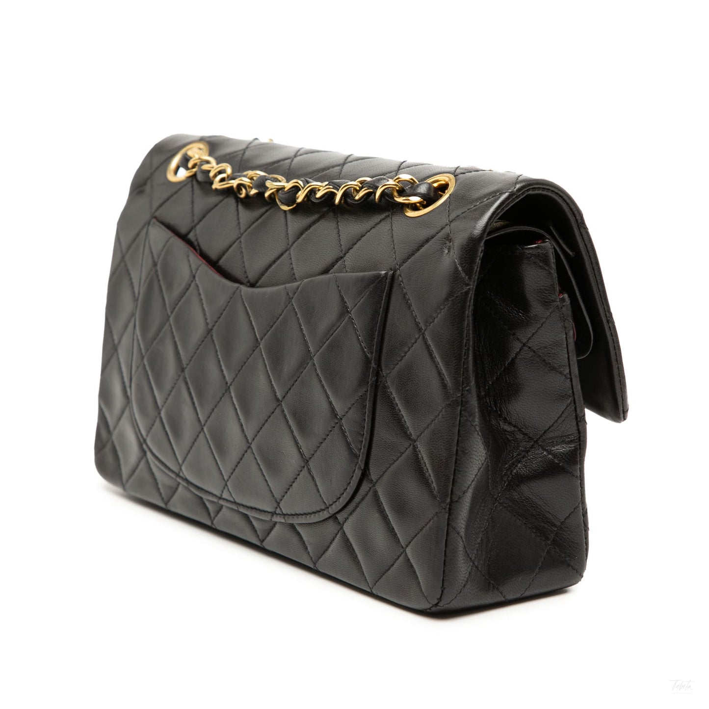 Second hand Chanel Classic Double Flap Small Lambskin Leather Matelassè Shoulder Bag Black - Tabita Bags
