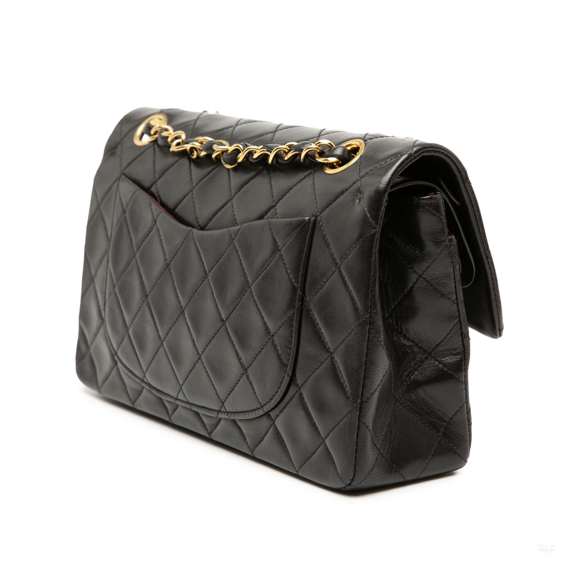 Second hand Chanel Classic Double Flap Small Lambskin Leather Matelassè Shoulder Bag Black - Tabita Bags
