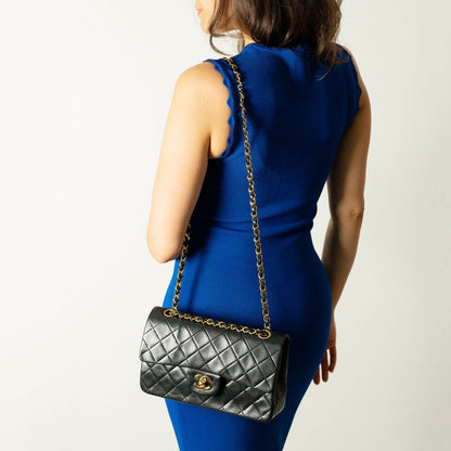Second hand Chanel Classic Double Flap Small Lambskin Leather Matelassè Shoulder Bag Black - Tabita Bags