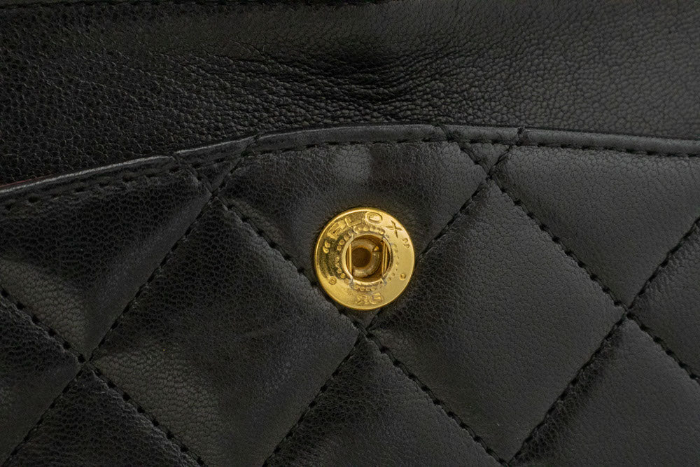 Second hand Chanel Classic Double Flap Small Lambskin Leather Matelassè Shoulder Bag Black - Tabita Bags