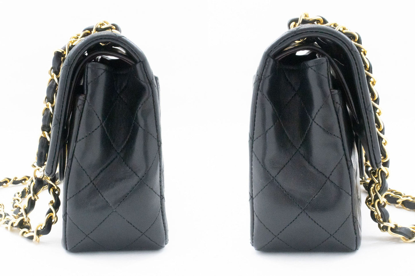 Second hand Chanel Classic Double Flap Small Lambskin Leather Matelassè Shoulder Bag Black - Tabita Bags