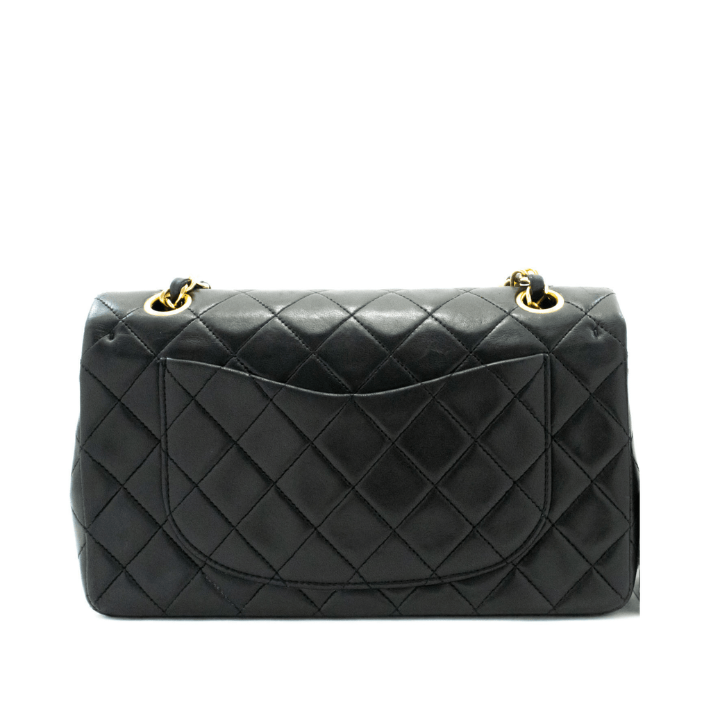 Second hand Chanel Classic Double Flap Small Lambskin Leather Matelassè Shoulder Bag Black - Tabita Bags