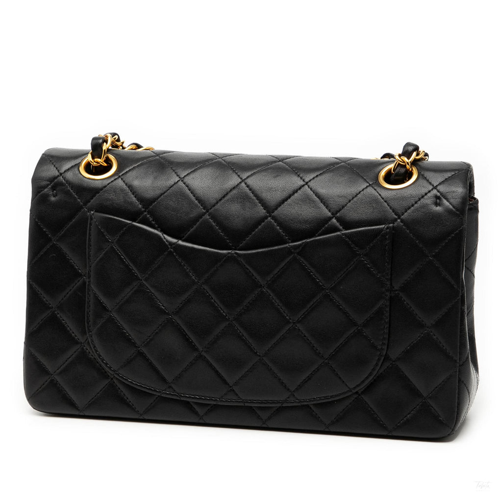Second hand Chanel Classic Double Flap Small Lambskin Leather Matelassè Shoulder Bag Black - Tabita Bags