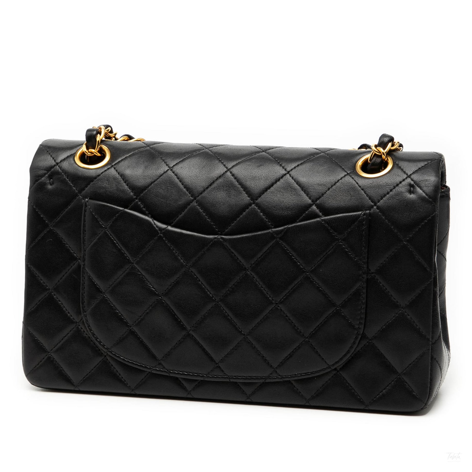 Second hand Chanel Classic Double Flap Small Lambskin Leather Matelassè Shoulder Bag Black - Tabita Bags