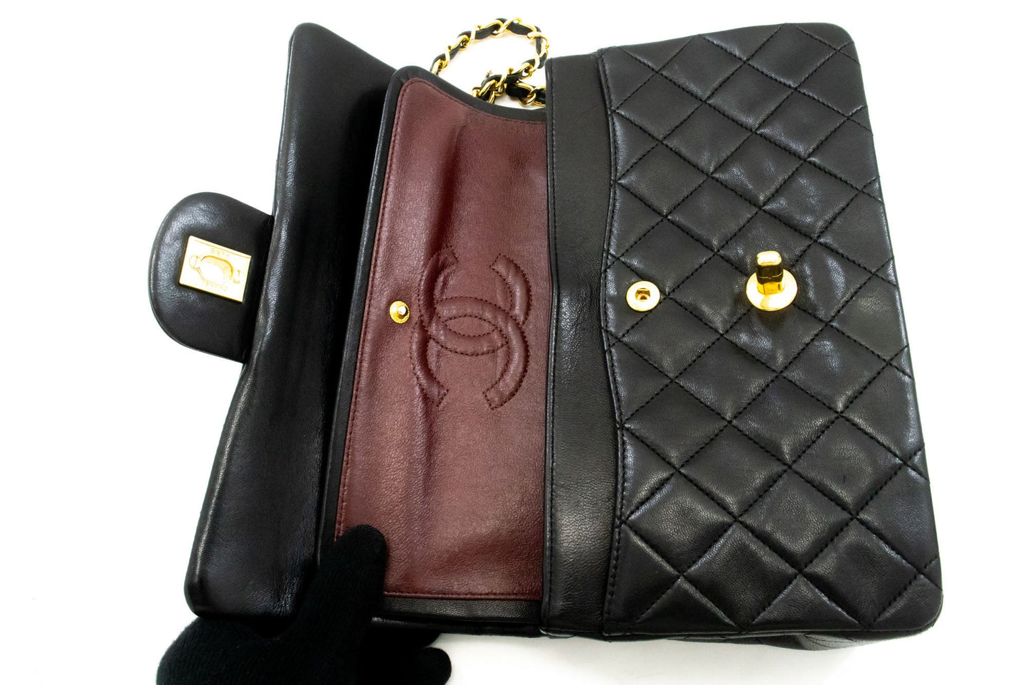 Second hand Chanel Classic Double Flap Small Lambskin Leather Matelassè Shoulder Bag Black - Tabita Bags