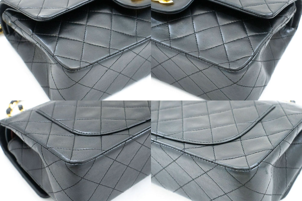 Second hand Chanel Classic Double Flap Small Lambskin Leather Matelassè Shoulder Bag Black - Tabita Bags