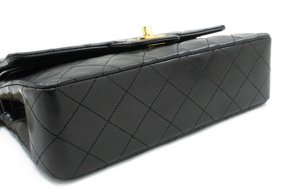 Second hand Chanel Classic Double Flap Small Lambskin Leather Matelassè Shoulder Bag Black - Tabita Bags