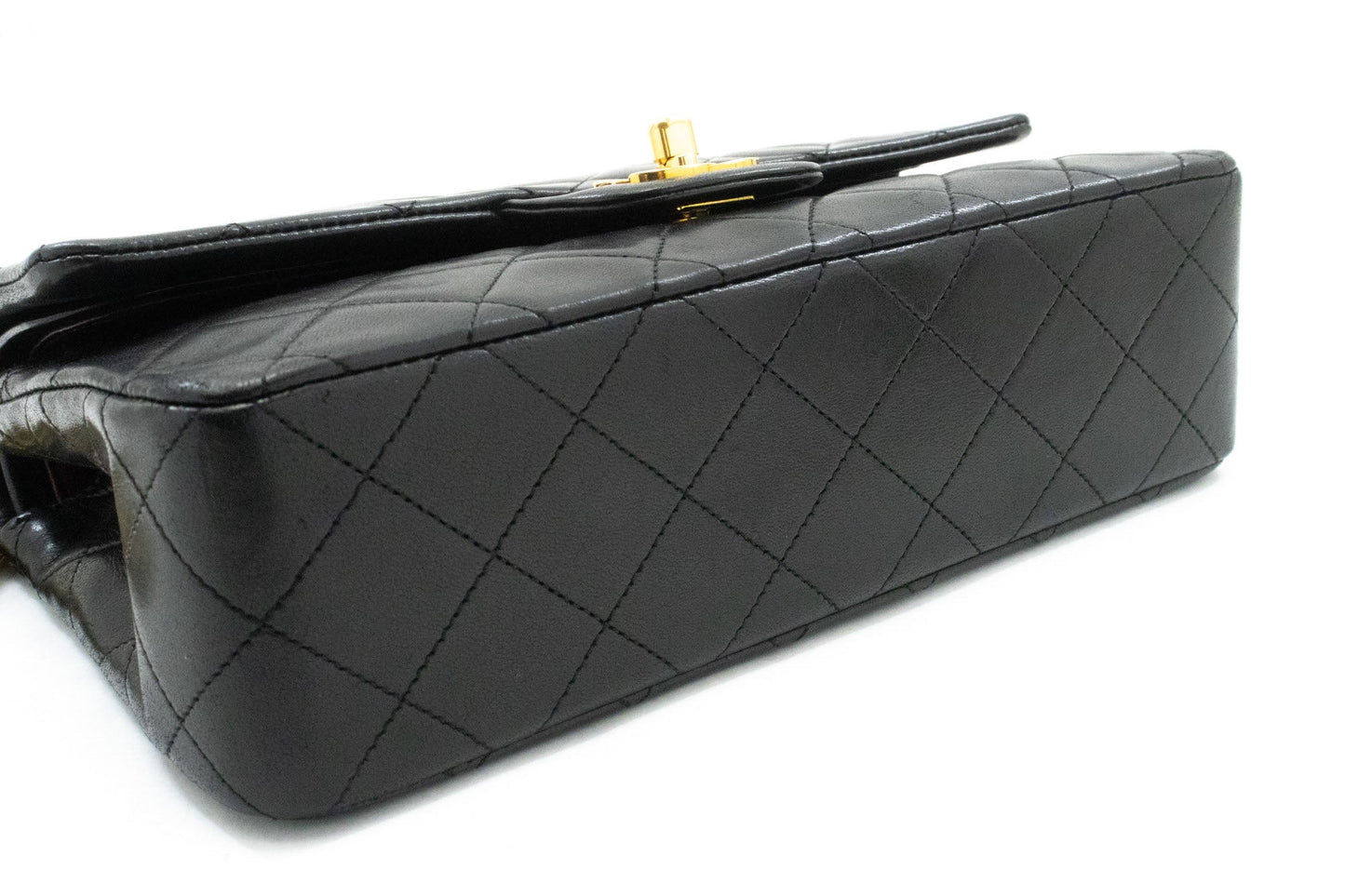 Second hand Chanel Classic Double Flap Small Lambskin Leather Matelassè Shoulder Bag Black - Tabita Bags