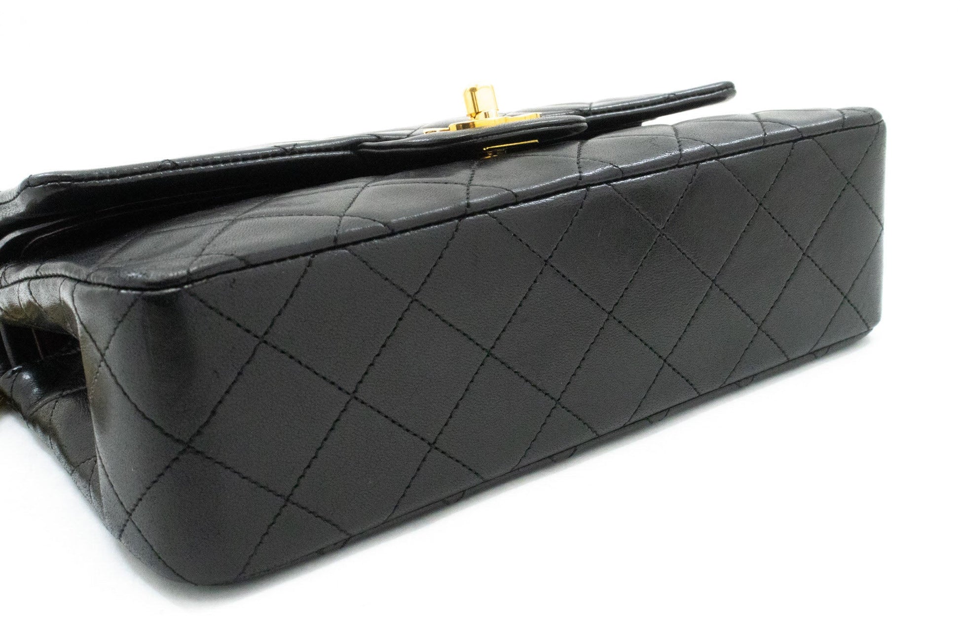 Second hand Chanel Classic Double Flap Small Lambskin Leather Matelassè Shoulder Bag Black - Tabita Bags