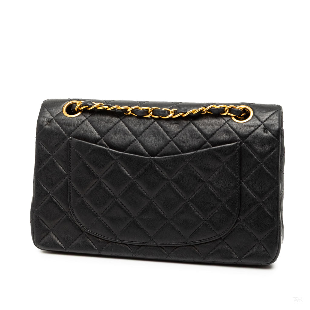 Second hand Chanel Classic Double Flap Small Lambskin Leather Matelassè Shoulder Bag Black - Tabita Bags