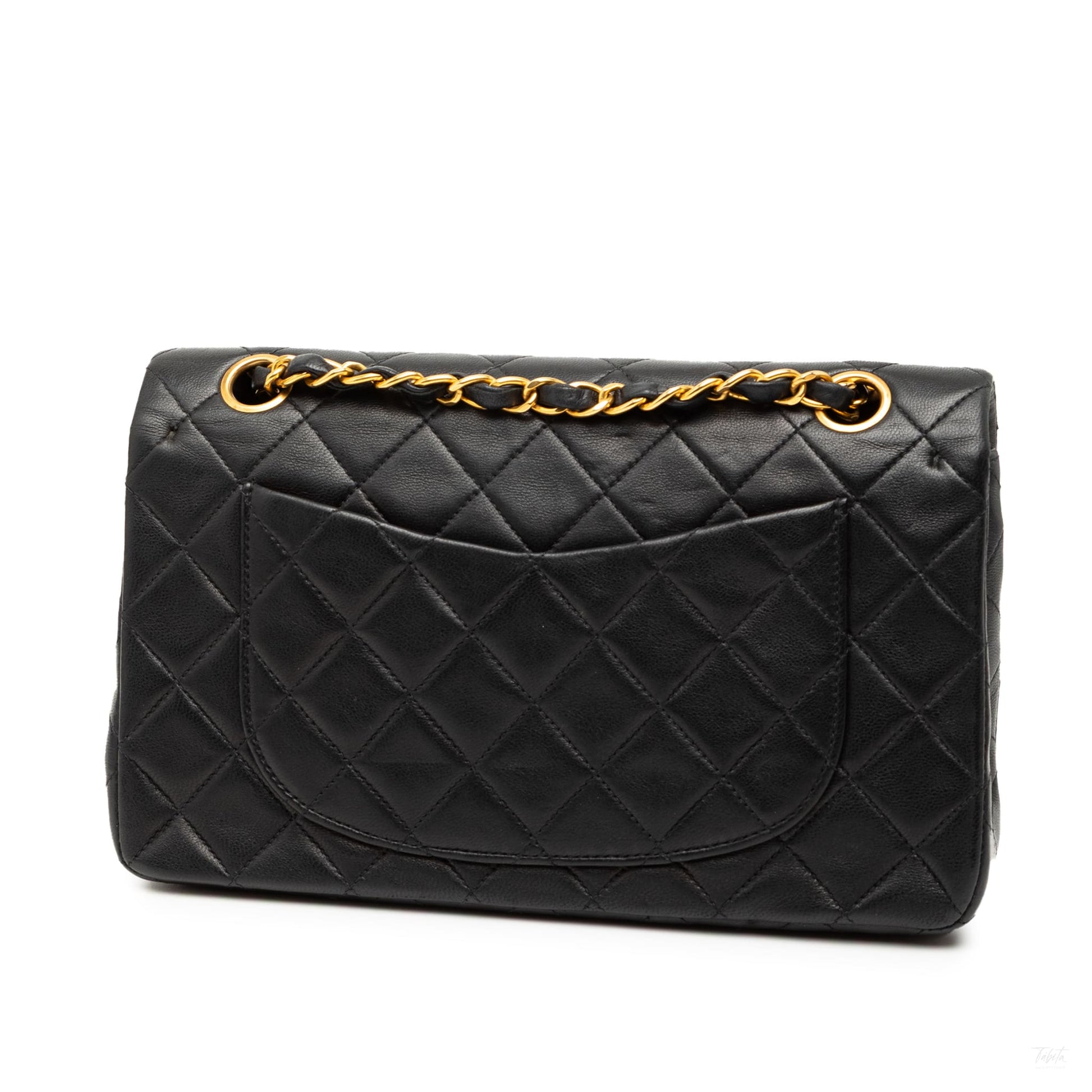 Second hand Chanel Classic Double Flap Small Lambskin Leather Matelassè Shoulder Bag Black - Tabita Bags