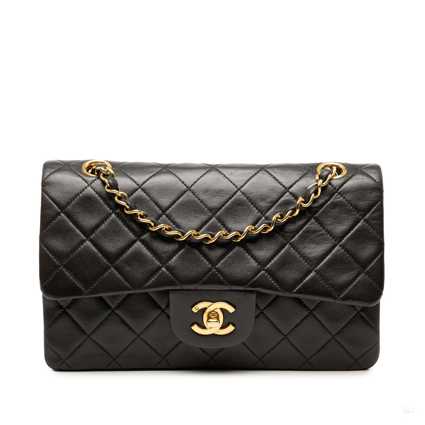 Second hand Chanel Classic Double Flap Small Lambskin Leather Matelassè Shoulder Bag Black - Tabita Bags