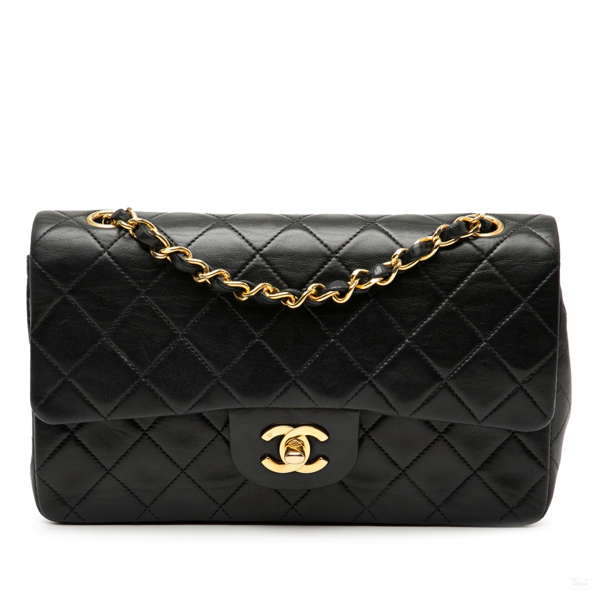 Second hand Chanel Classic Double Flap Small Lambskin Leather Matelassè Shoulder Bag Black - Tabita Bags