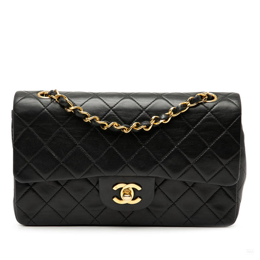Second hand Chanel Classic Double Flap Small Lambskin Leather Matelassè Shoulder Bag Black - Tabita Bags