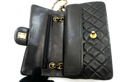 Second hand Chanel Classic Double Flap Small Lambskin Leather Matelassè Shoulder Bag Black - Tabita Bags