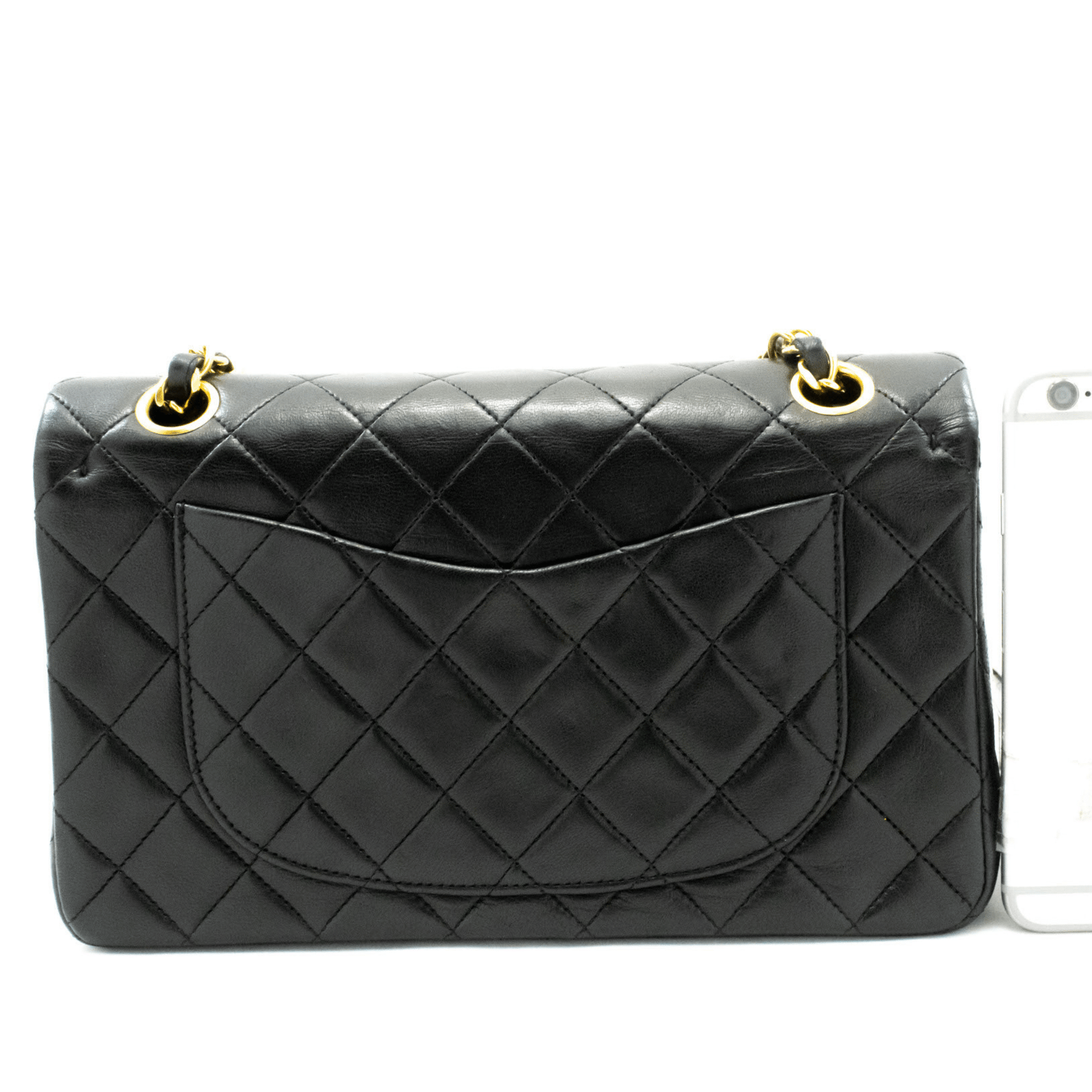 Second hand Chanel Classic Double Flap Small Lambskin Leather Matelassè Shoulder Bag Black - Tabita Bags