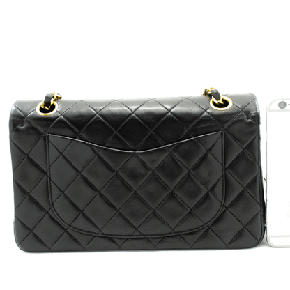 Second hand Chanel Classic Double Flap Small Lambskin Leather Matelassè Shoulder Bag Black - Tabita Bags