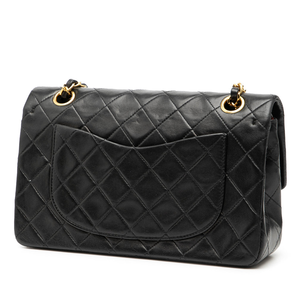 Second hand Chanel Classic Double Flap Small Lambskin Leather Matelassè Shoulder Bag Black - Tabita Bags