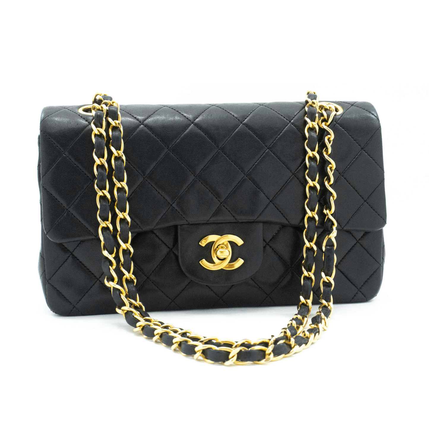 Second hand Chanel Classic Double Flap Small Lambskin Leather Matelassè Shoulder Bag Black - Tabita Bags