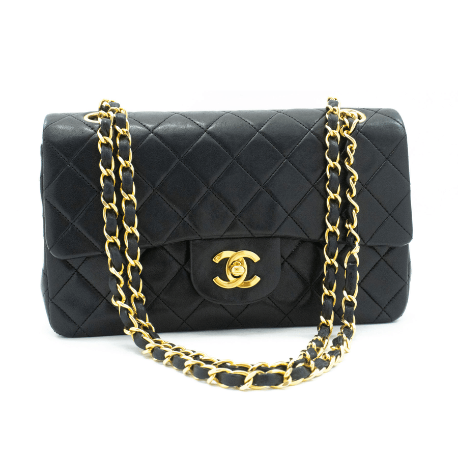 Second hand Chanel Classic Double Flap Small Lambskin Leather Matelassè Shoulder Bag Black - Tabita Bags