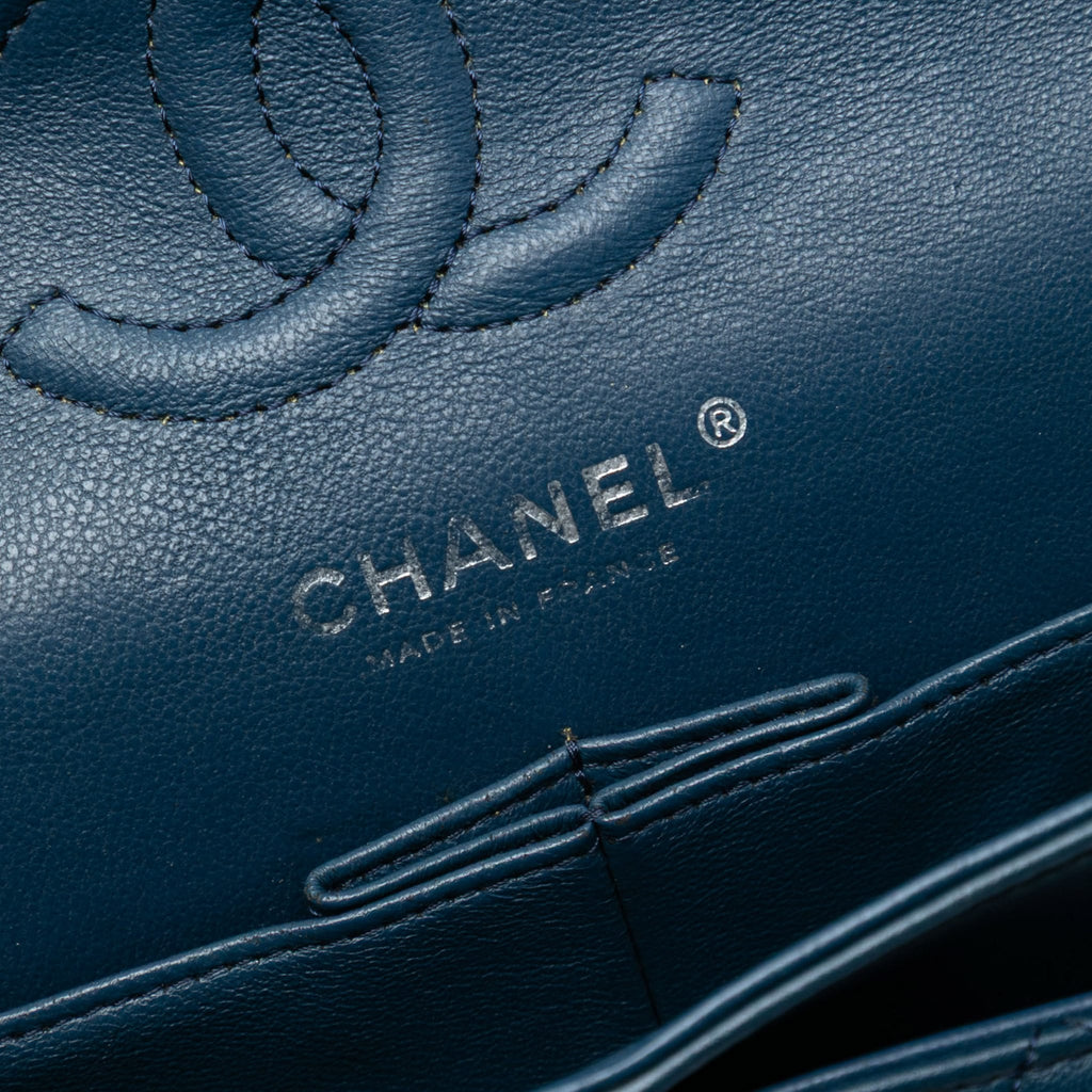 Second hand Chanel Classic Double Flap Small Lambskin Leather Matelassè Shoulder Bag Blue - Tabita Bags