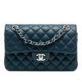 Second hand Chanel Classic Double Flap Small Lambskin Leather Matelassè Shoulder Bag Blue - Tabita Bags
