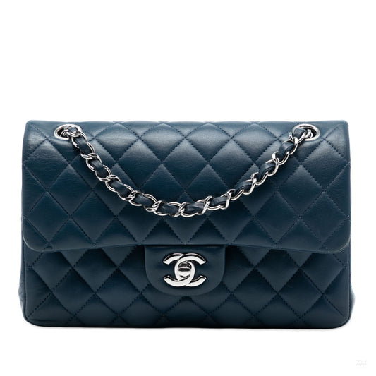 Second hand Chanel Classic Double Flap Small Lambskin Leather Matelassè Shoulder Bag Blue - Tabita Bags