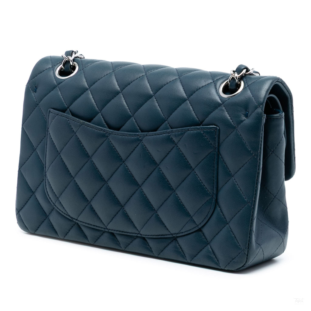 Second hand Chanel Classic Double Flap Small Lambskin Leather Matelassè Shoulder Bag Blue - Tabita Bags