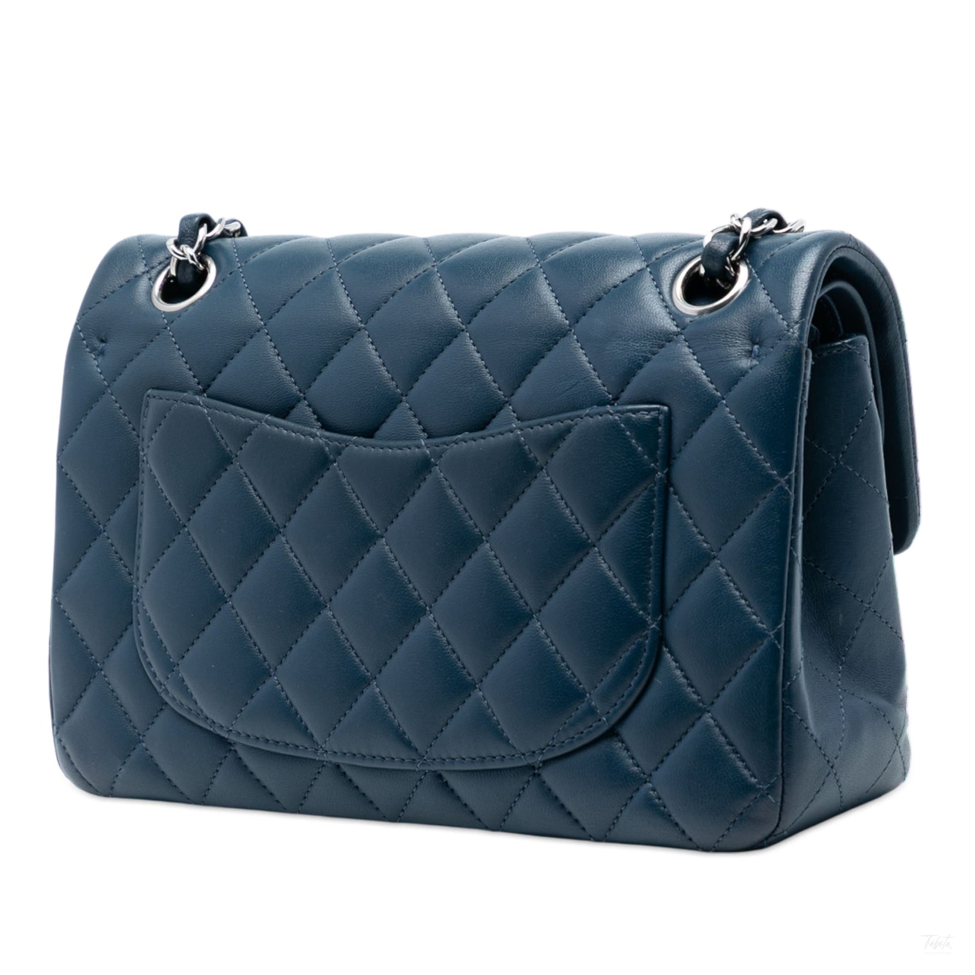 Second hand Chanel Classic Double Flap Small Lambskin Leather Matelassè Shoulder Bag Blue - Tabita Bags