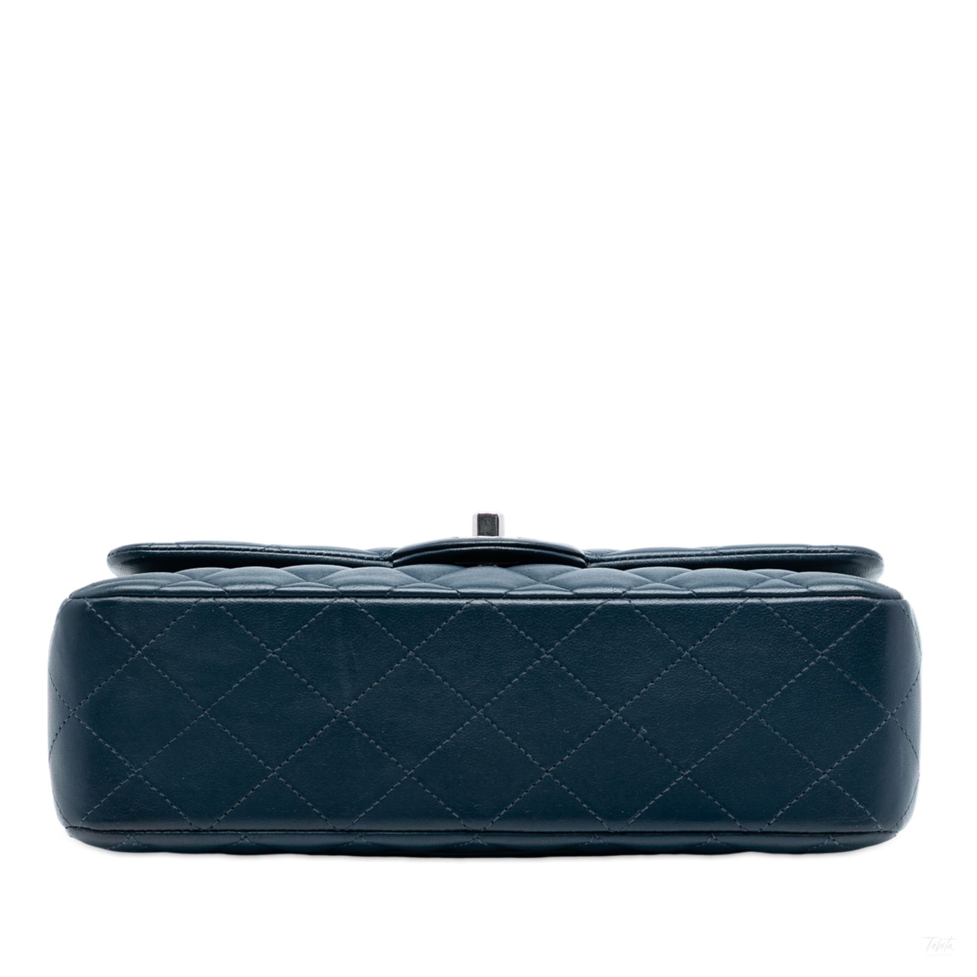 Second hand Chanel Classic Double Flap Small Lambskin Leather Matelassè Shoulder Bag Blue - Tabita Bags