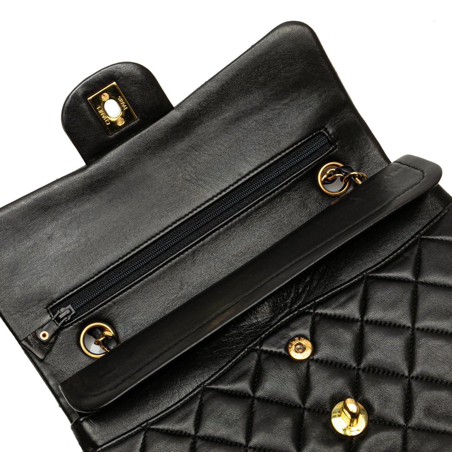 Second hand Chanel Classic Double Flap Small Matelassè Lambskin Flap Shoulder Bag Black - Tabita Bags