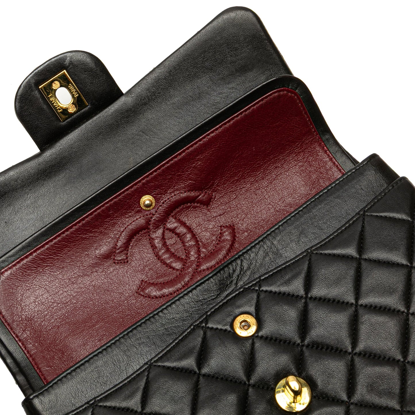 Second hand Chanel Classic Double Flap Small Matelassè Lambskin Flap Shoulder Bag Black - Tabita Bags
