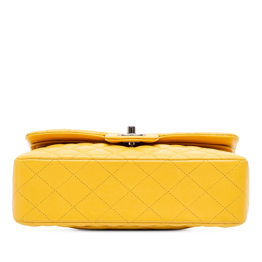 Second hand Chanel Classic Double Flap Small Matelassè Lambskin Flap Shoulder Bag Yellow - Tabita Bags