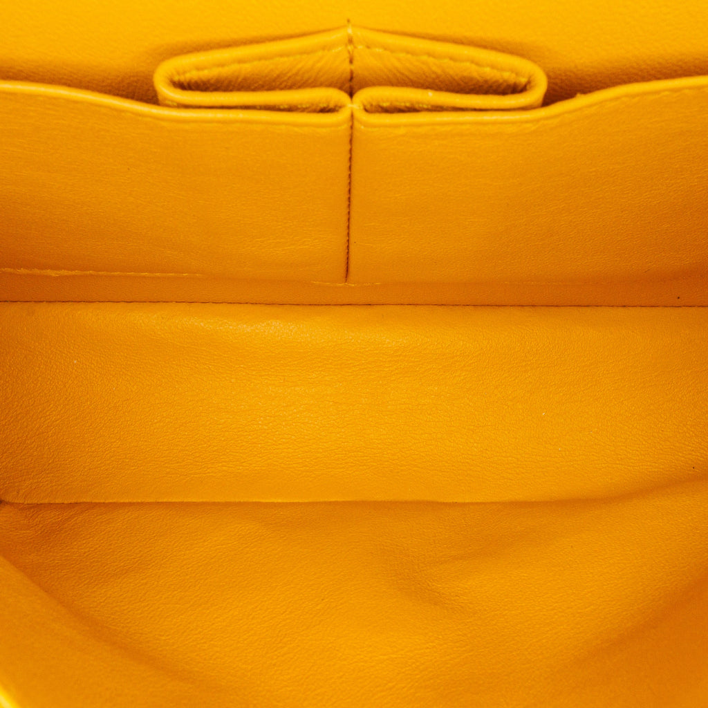 Second hand Chanel Classic Double Flap Small Matelassè Lambskin Flap Shoulder Bag Yellow - Tabita Bags