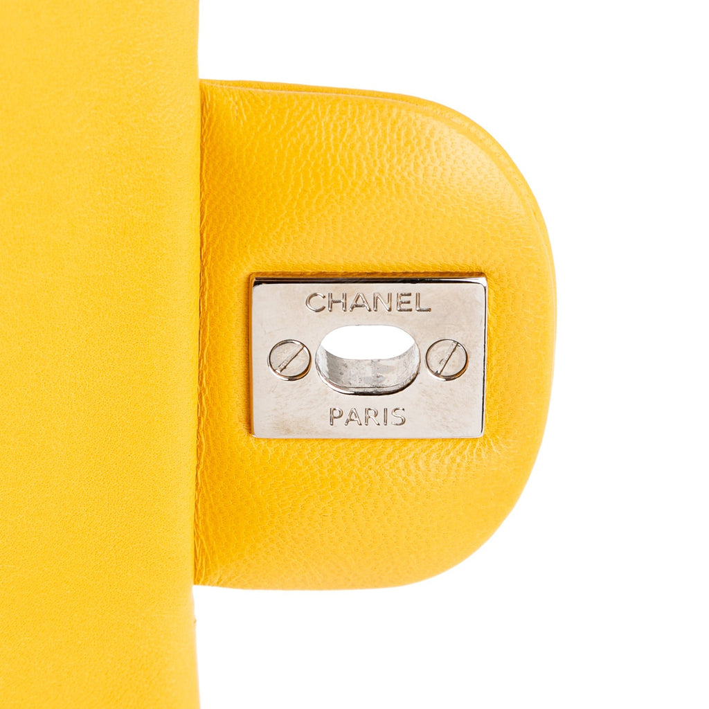 Second hand Chanel Classic Double Flap Small Matelassè Lambskin Flap Shoulder Bag Yellow - Tabita Bags