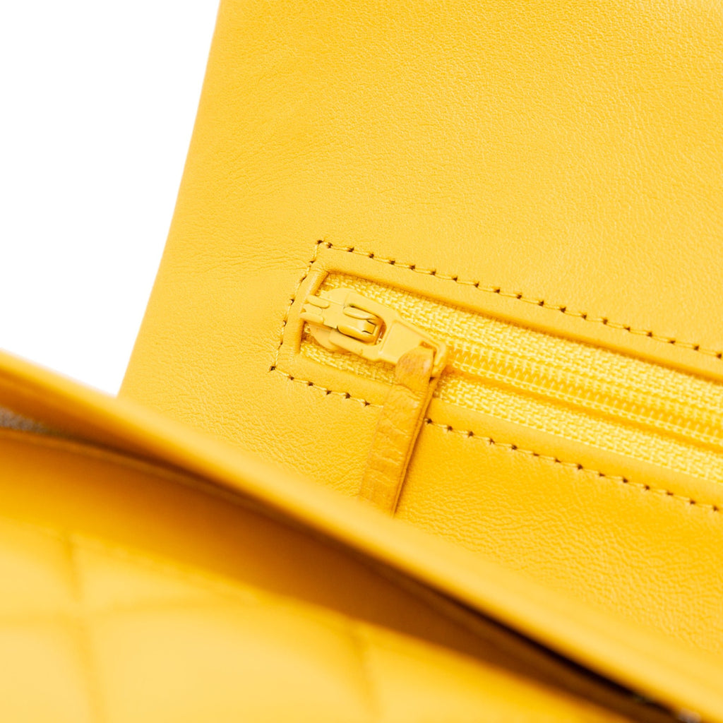 Second hand Chanel Classic Double Flap Small Matelassè Lambskin Flap Shoulder Bag Yellow - Tabita Bags