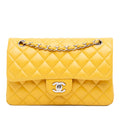 Second hand Chanel Classic Double Flap Small Matelassè Lambskin Flap Shoulder Bag Yellow - Tabita Bags
