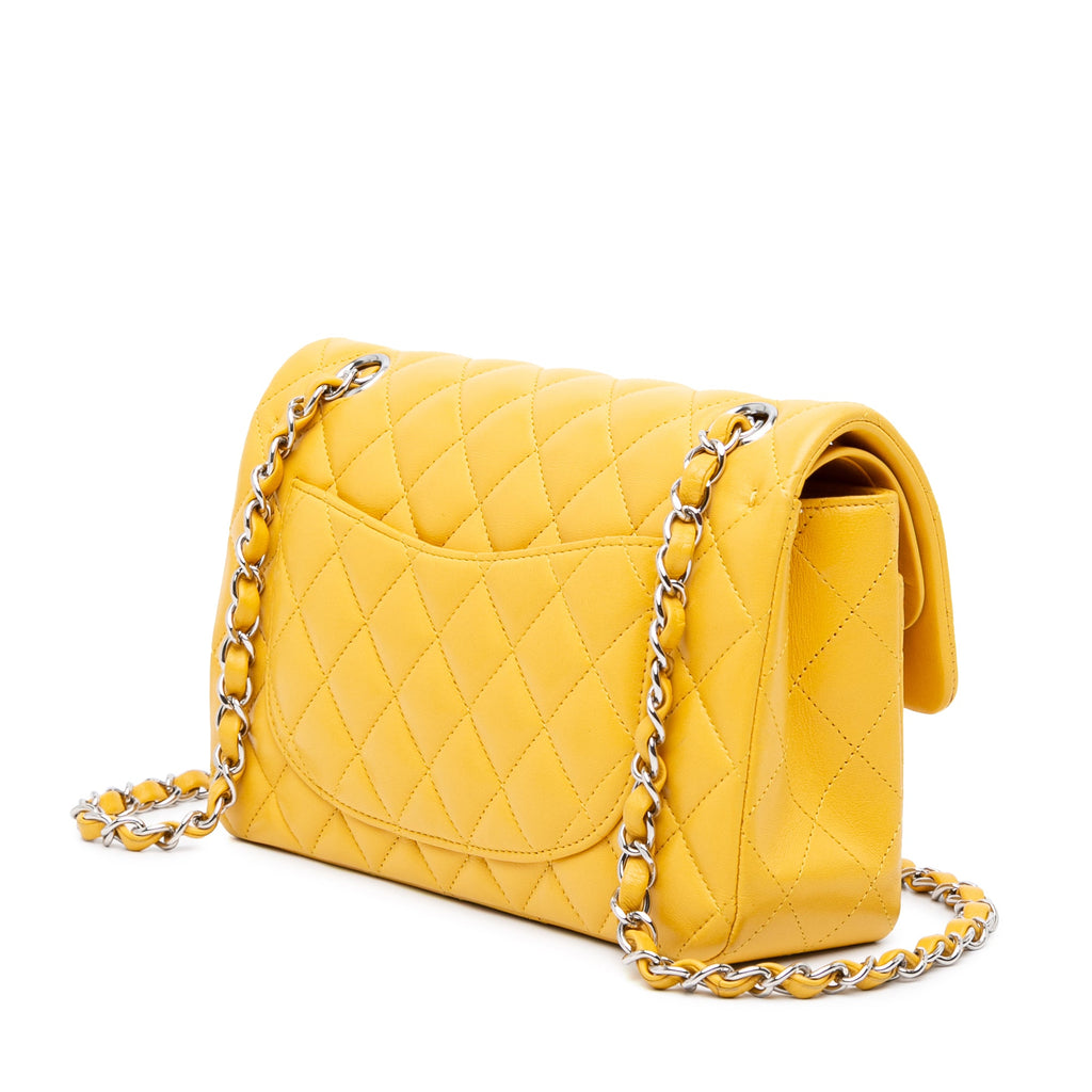 Second hand Chanel Classic Double Flap Small Matelassè Lambskin Flap Shoulder Bag Yellow - Tabita Bags