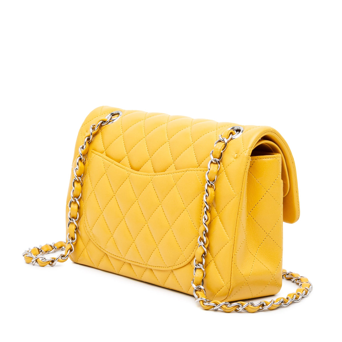 Second hand Chanel Classic Double Flap Small Matelassè Lambskin Flap Shoulder Bag Yellow - Tabita Bags