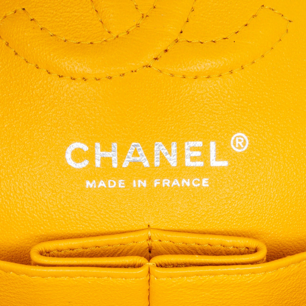 Second hand Chanel Classic Double Flap Small Matelassè Lambskin Flap Shoulder Bag Yellow - Tabita Bags