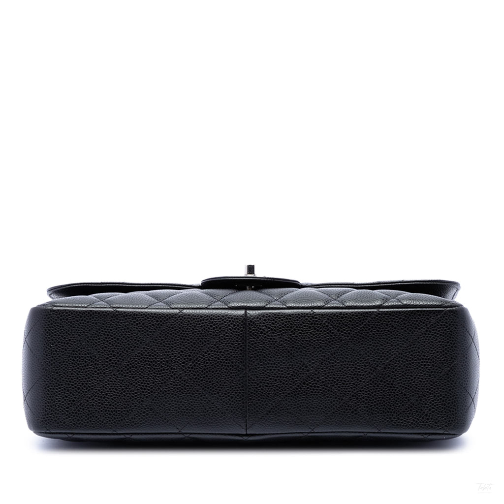 Second hand Chanel Classic Single Flap Jumbo Caviar Leather Matelassè Handbag Black - Tabita Bags