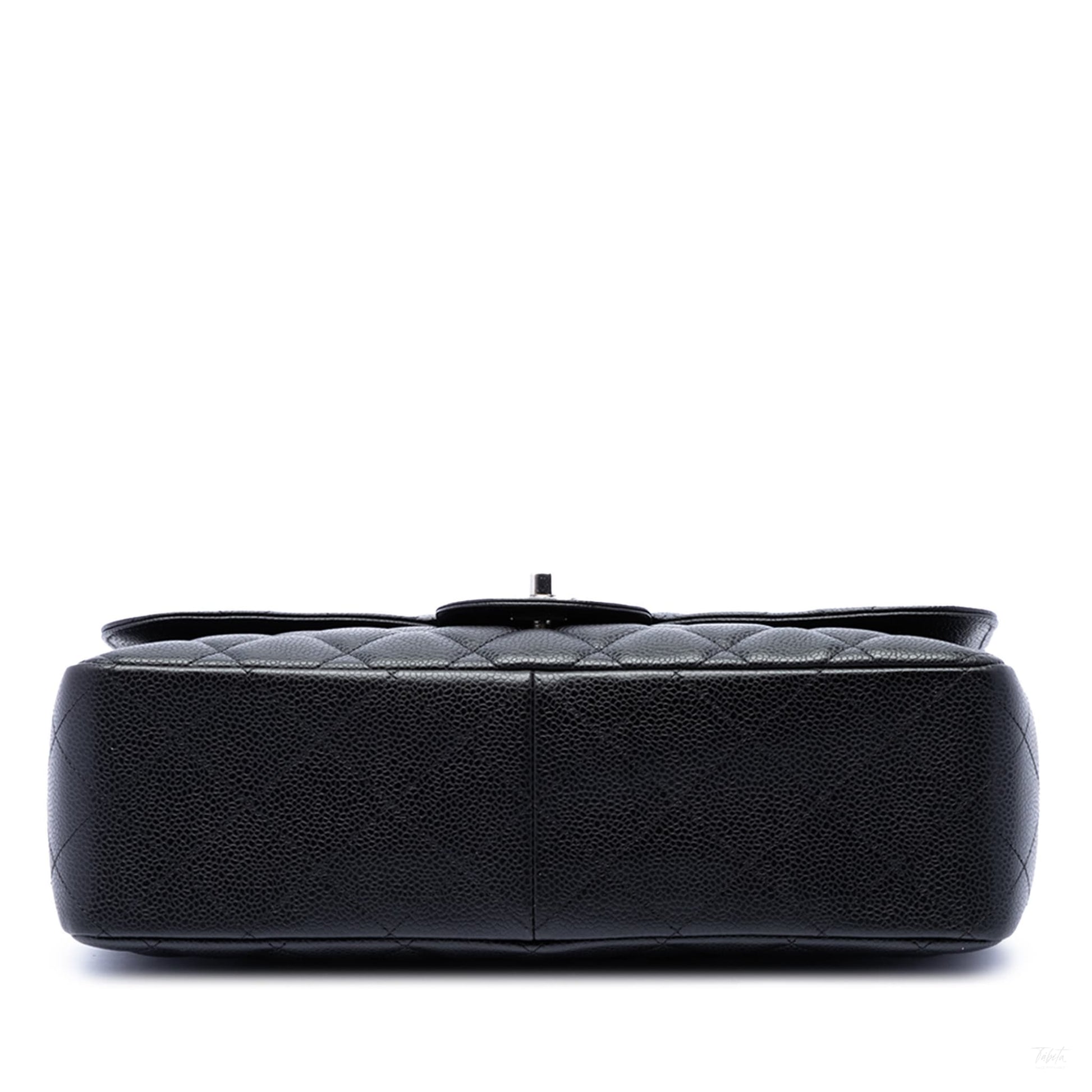 Second hand Chanel Classic Single Flap Jumbo Caviar Leather Matelassè Handbag Black - Tabita Bags