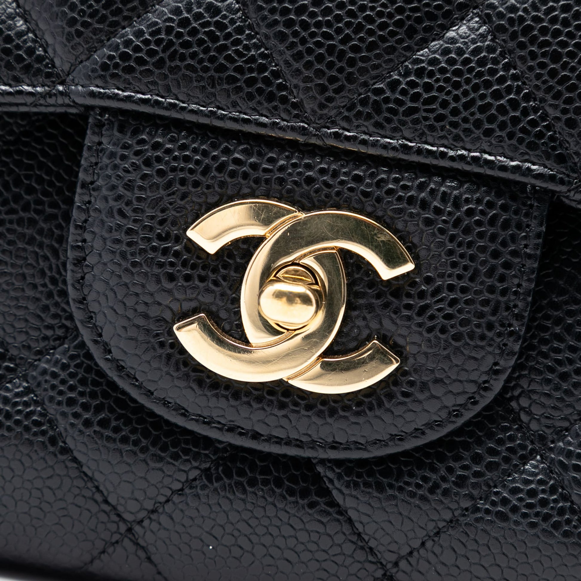 Second hand Chanel Classic Single Flap Jumbo Caviar Leather Matelassè Handbag Black - Tabita Bags