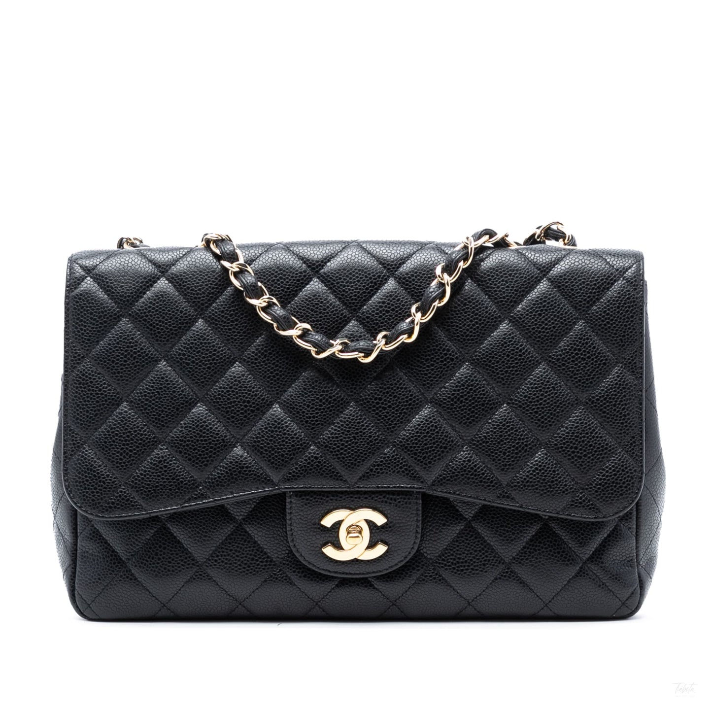 Second hand Chanel Classic Single Flap Jumbo Caviar Leather Matelassè Handbag Black - Tabita Bags