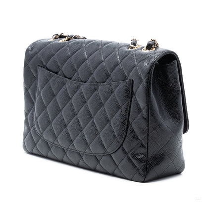 Second hand Chanel Classic Single Flap Jumbo Caviar Leather Matelassè Handbag Black - Tabita Bags