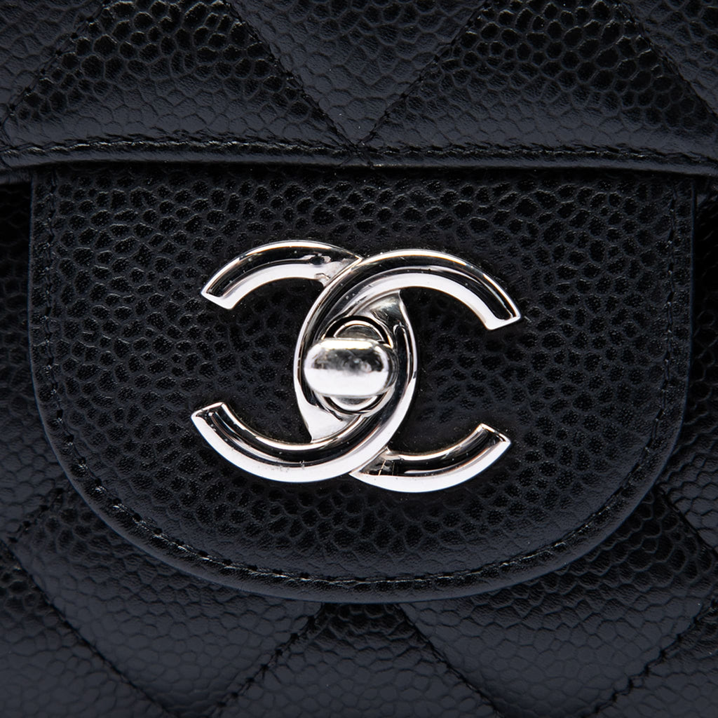 Second hand Chanel Classic Single Flap Jumbo Caviar Leather Matelassè Handbag Black - Tabita Bags